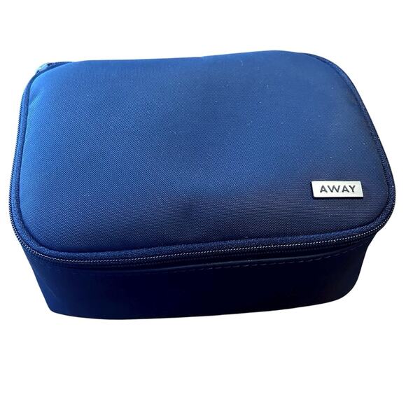 The AWAY Tech Case Zipper Pouch Blue Nylon Leather Handle Electronics Organizer - Picture 1 of 11